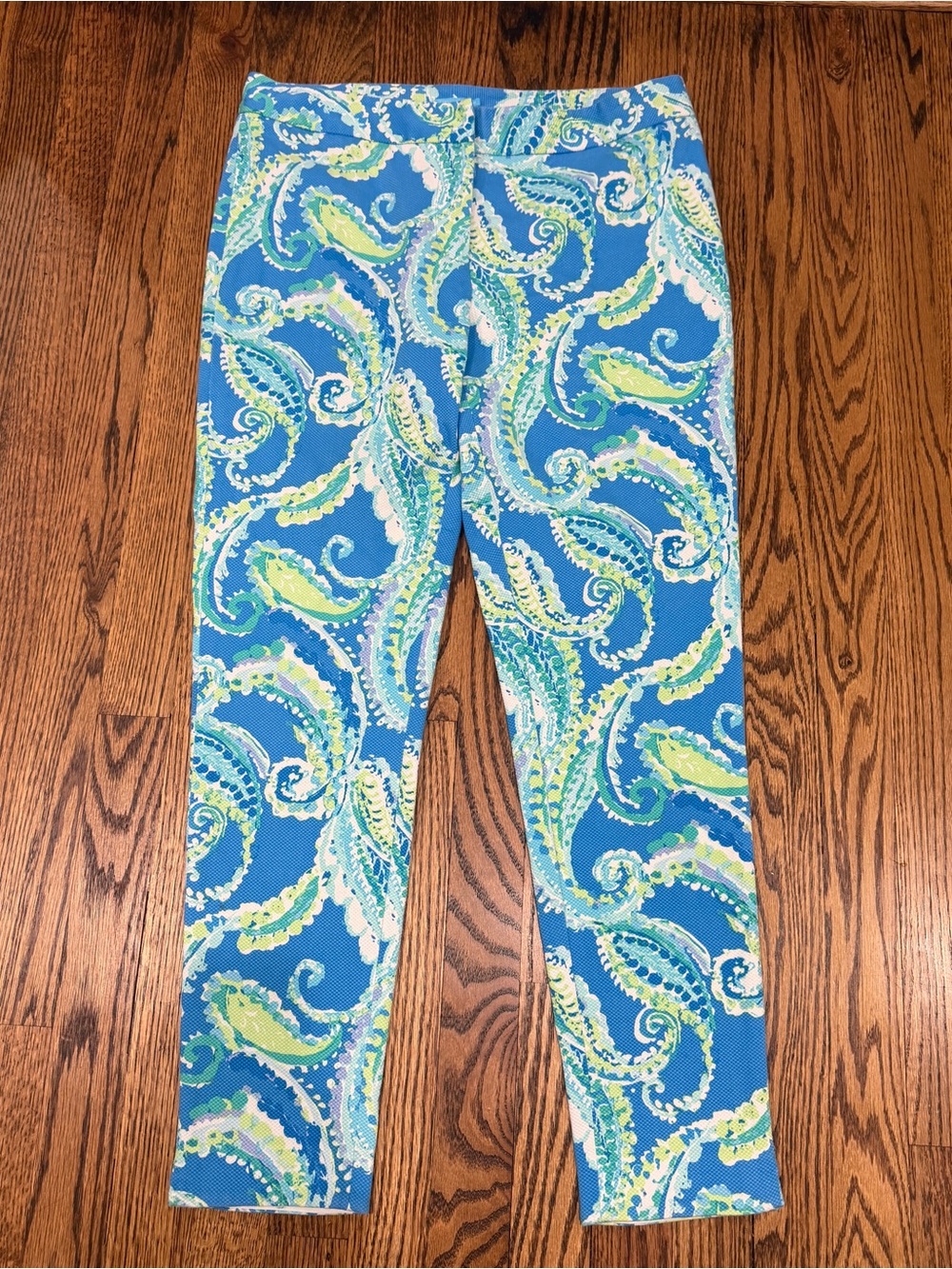 J. McLaughlin Pants Size 10 Textured Portman Slim Fit Paisley Blue Green Ankle